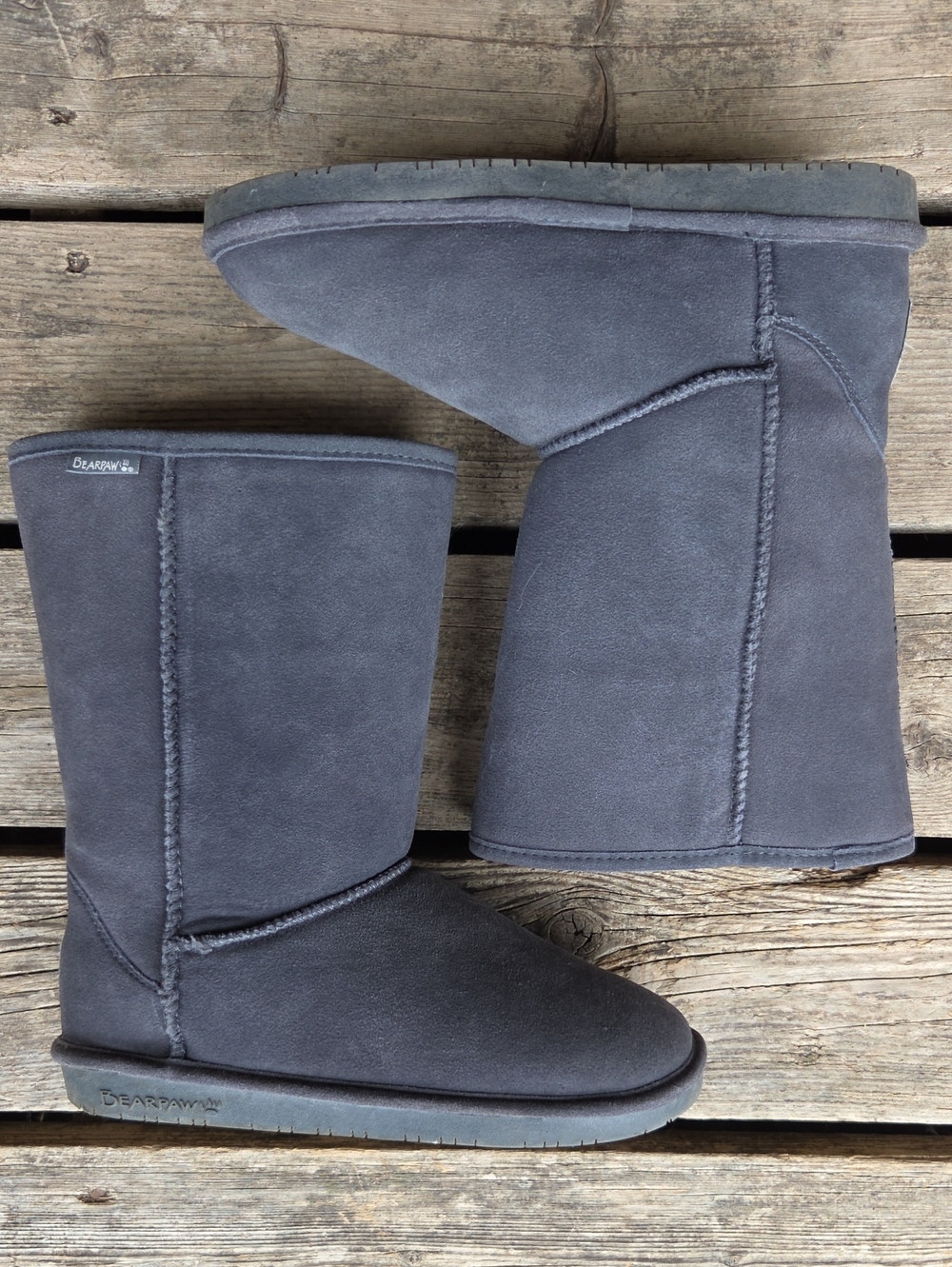 Fuzzy Sherpa Fleece Lined Soft Suede Winter Boots in Gray